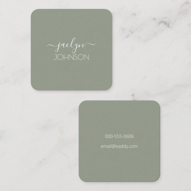 Tarjeta De Visita Cuadrada Nombre personalizado blanco de sabio de clase mini (Anverso / Reverso)