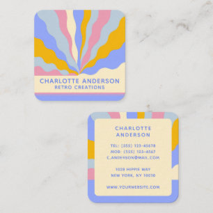 Tarjeta De Visita Cuadrada Nombre personalizado con rayos abstractos retro de