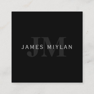 Tarjeta De Visita Cuadrada Nombre y monograma modernos Gris y negro