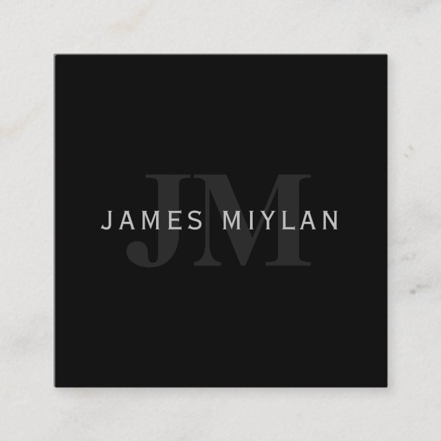 Tarjeta De Visita Cuadrada Nombre y monograma modernos | Gris y negro (Anverso)