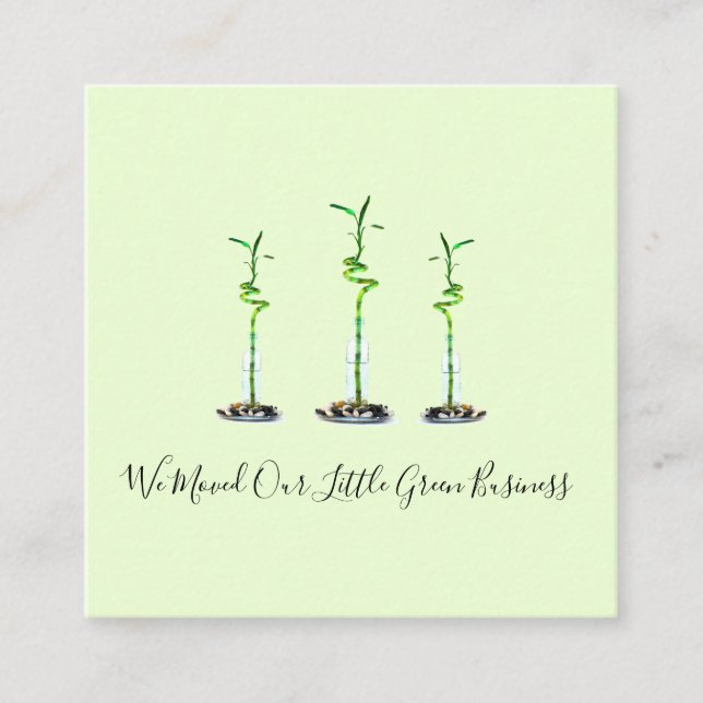 Tarjeta De Visita Cuadrada Nos Mudamos Nueva Dirección Bambú Lucky (Anverso)