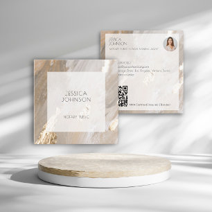 Tarjeta De Visita Cuadrada Notario Público QR Acuarela Elegante Beige Dorado