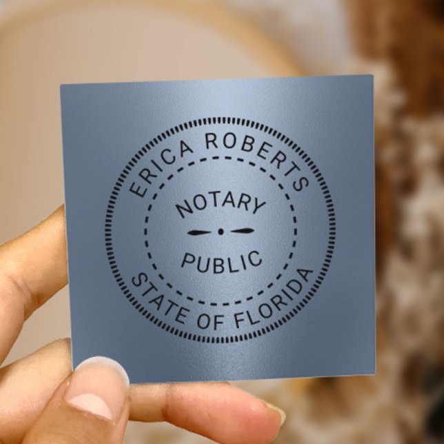 Tarjeta De Visita Cuadrada Notario sello público moderno Dusty azul metálico (Subido por el creador)