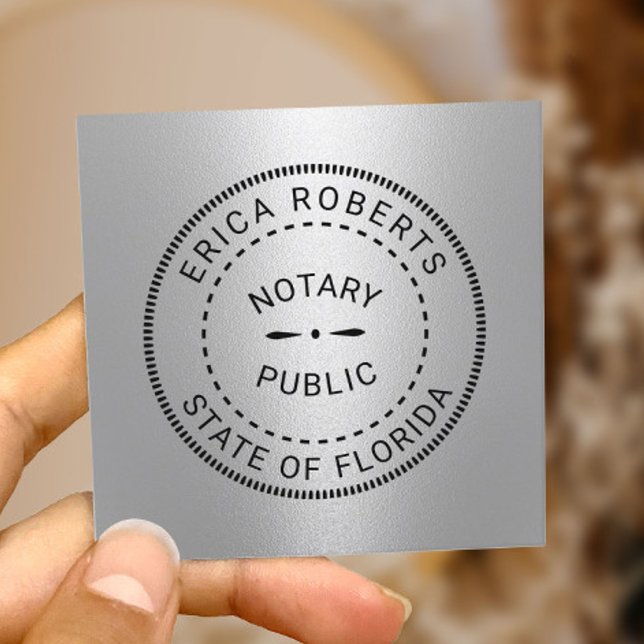 Tarjeta De Visita Cuadrada Notario sello público moderno plateado metálico (Subido por el creador)