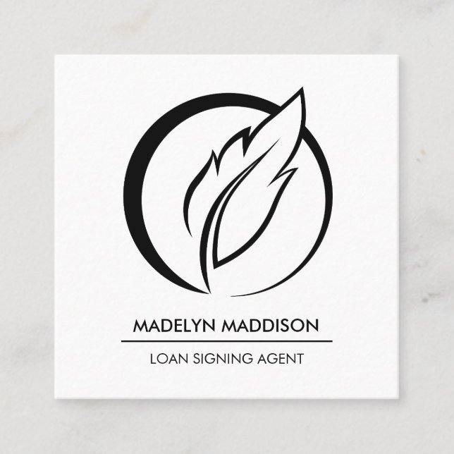 Tarjeta De Visita Cuadrada Notary Loan Siging Agent Modern Black & White (Anverso)