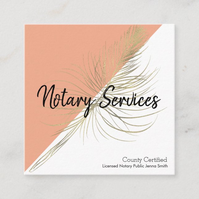 Tarjeta De Visita Cuadrada Notary Services Gold Business Naranja (Anverso)