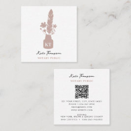 Tarjeta De Visita Cuadrada Notary Signing Agent Calligraphy Pink Floral Quill