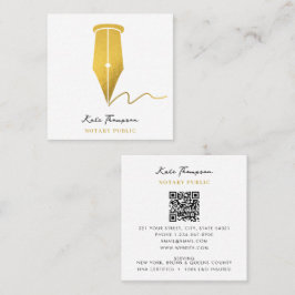 Tarjeta De Visita Cuadrada Notary Signing Agent Calligraphy QR Code Gold