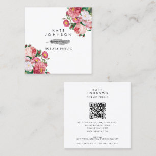 Tarjeta De Visita Cuadrada Notary Signing Agent Feather Quill Pink Floral