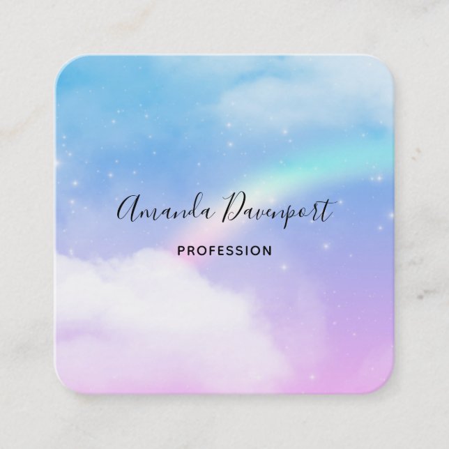Tarjeta De Visita Cuadrada Nubes mágicas pasteles y arcoiris (Anverso)