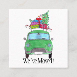 Tarjeta De Visita Cuadrada Nueva dirección Green Car con regalos de Navidades