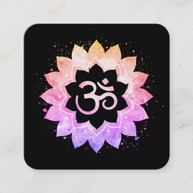 Tarjeta De Visita Cuadrada *~* Nueva edad Lotus Flor Mandala Om Aum Symbol (Anverso)