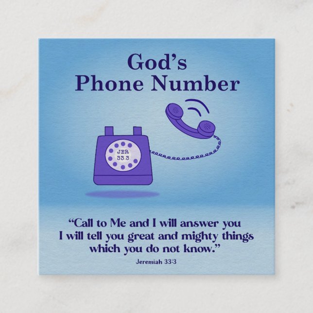 Tarjeta De Visita Cuadrada Número de teléfono de Dios Jeremiah 33:3 (Anverso)