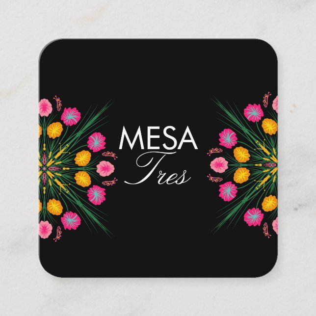 Tarjeta De Visita Cuadrada Números de tabla florales en español dibujados a m (Anverso)