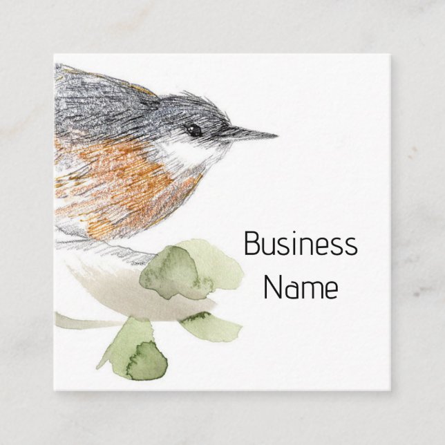 Tarjeta De Visita Cuadrada Nuthatch Bird Drawing Tree Nature Wildlife (Anverso)