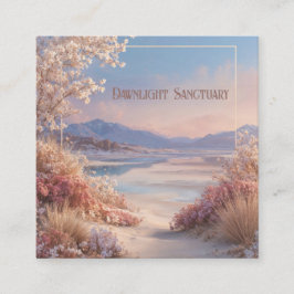Tarjeta De Visita Cuadrada Oasis Etéreo del Desierto Marco Dorado Floral Rosa