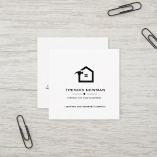 Tarjeta De Visita Cuadrada Obrero de Construcción Elegante en Blanco y Negro