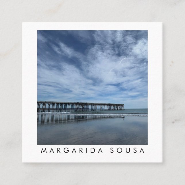 Tarjeta De Visita Cuadrada Ocean Beach Pier Blue Photo Travel Tourism (Anverso)
