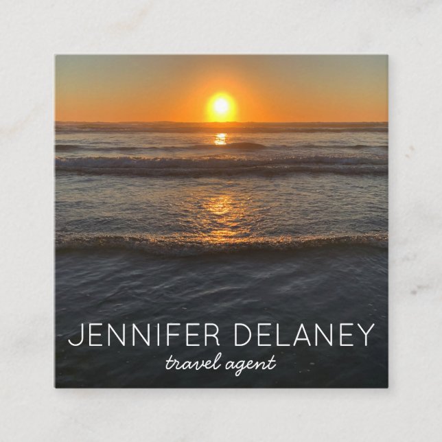 Tarjeta De Visita Cuadrada Ocean Beach Waves Sunset Nature Foto Viaje (Anverso)