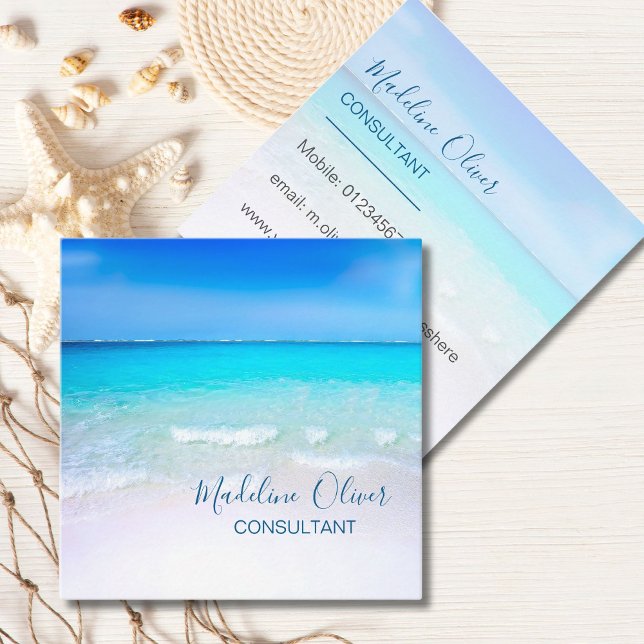 Tarjeta De Visita Cuadrada Ocean Wave Beach Blue Scene Modern Monograma Squar (Subido por el creador)