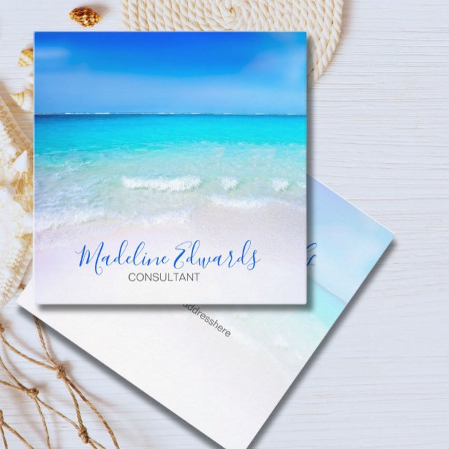 Tarjeta De Visita Cuadrada Ocean Wave Beach Blue Scene Modern Monograma Squar (Subido por el creador)