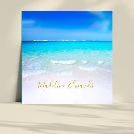 Tarjeta De Visita Cuadrada Ocean Wave Beach Scene Gold Modern Monograma Squar