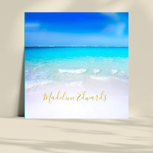 Tarjeta De Visita Cuadrada Ocean Wave Beach Scene Gold Modern Monograma Squar