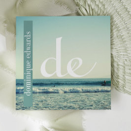 Tarjeta De Visita Cuadrada Ocean Wave QR Profesional Monograma Blanco