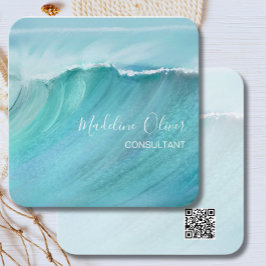 Tarjeta De Visita Cuadrada Ocean Waves Beach Sea Travel Código QR Moderno