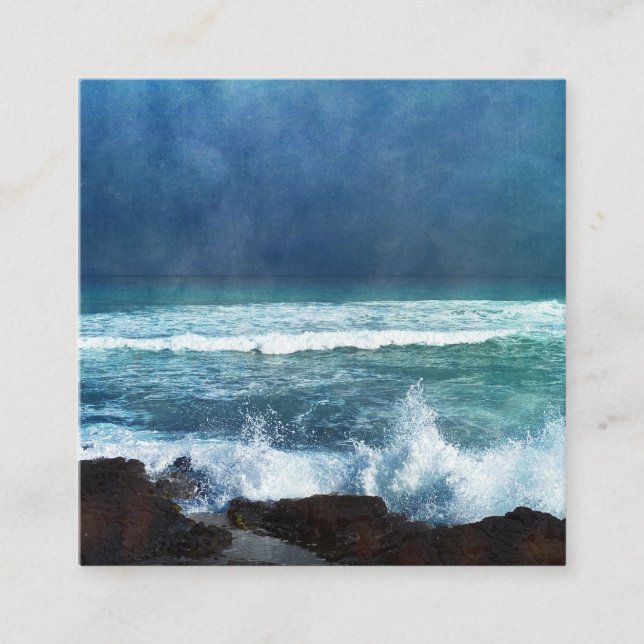 Tarjeta De Visita Cuadrada Océano Hawaii Waves Aqua Verde azulado Blue Surf (Anverso)
