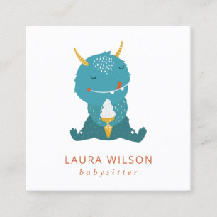 TARJETA DE VISITA CUADRADA OCHRE AZUL CUTE SANDI PEQUEÑO ICECREAM NANNY