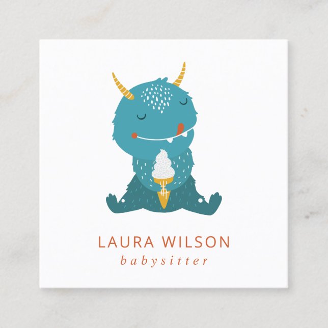 TARJETA DE VISITA CUADRADA OCHRE AZUL CUTE SANDI PEQUEÑO ICECREAM NANNY (Anverso)