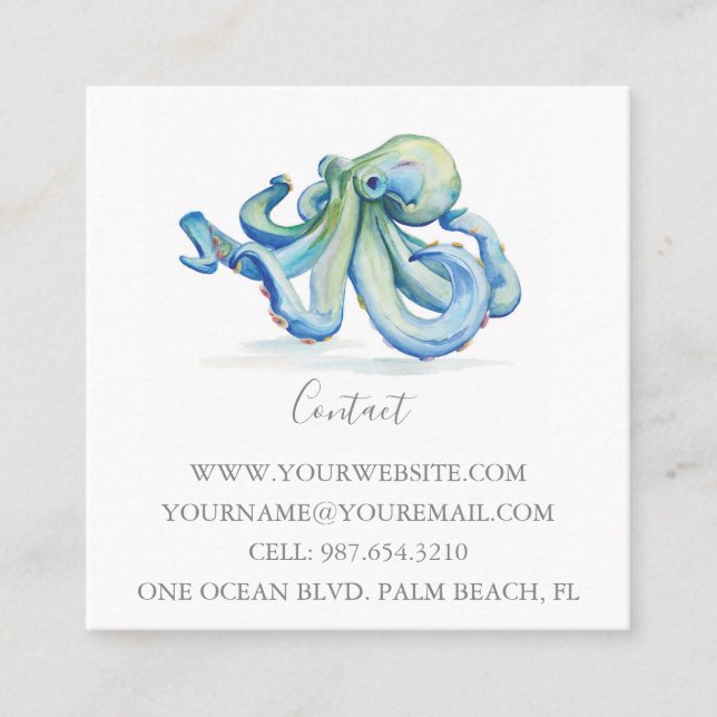 Tarjeta De Visita Cuadrada Octopus tropical azul (Anverso)