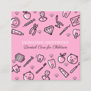 Tarjeta De Visita Cuadrada Odontología Pediátrica Rosa Cuidado Dental para Ni
