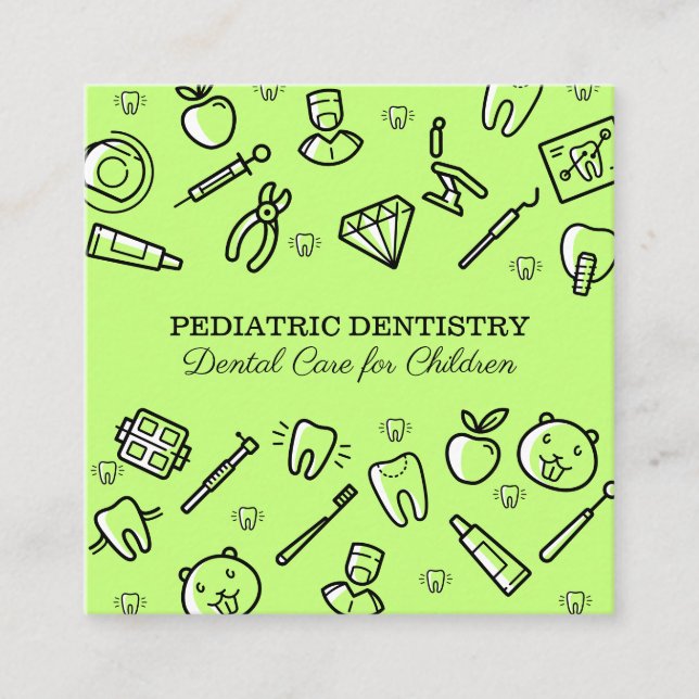 Tarjeta De Visita Cuadrada Odontología pediátrica verde cuidado dental para n (Anverso)