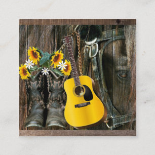 Tarjeta De Visita Cuadrada Oeste de Caballo Bostaza Guitarra girasoles