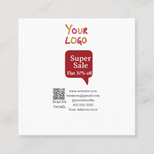 Tarjeta De Visita Cuadrada oferta super negocio descuento escanea código QR d