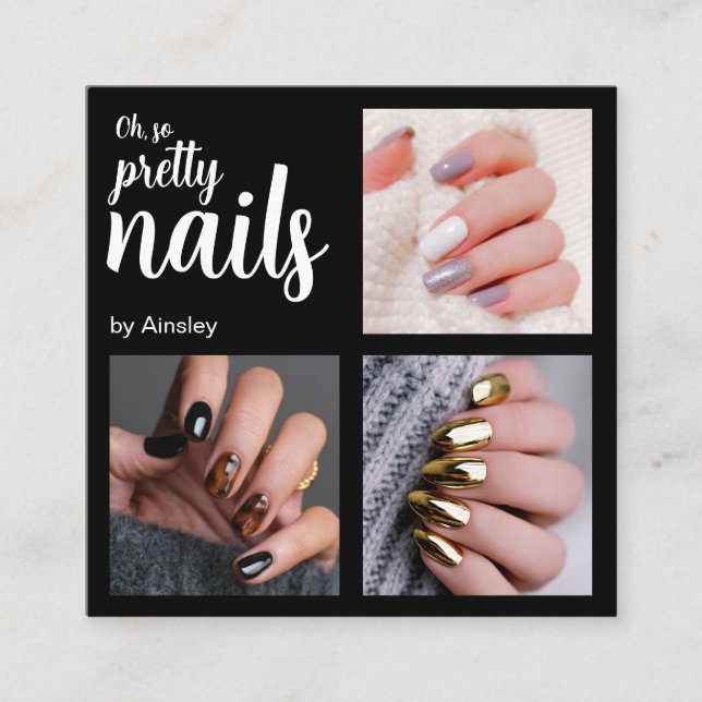 Tarjeta De Visita Cuadrada Oh So Pretty Nail Artist Script Photo (Anverso)