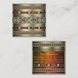 Tarjeta De Visita Cuadrada Ojo capturando plata con patrones de mármol Naranj