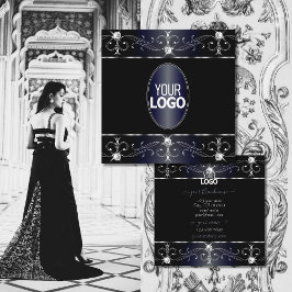 Tarjeta De Visita Cuadrada Ojos Capturando Ornamentos Ornados de Azul Negro c