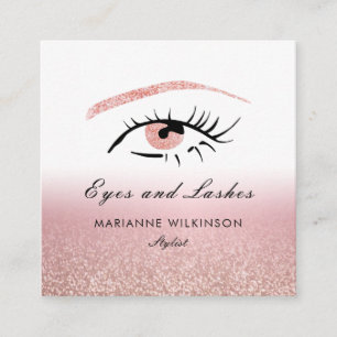 Tarjeta De Visita Cuadrada Ojos Pestañas Cejas Brillo Oro Rosa