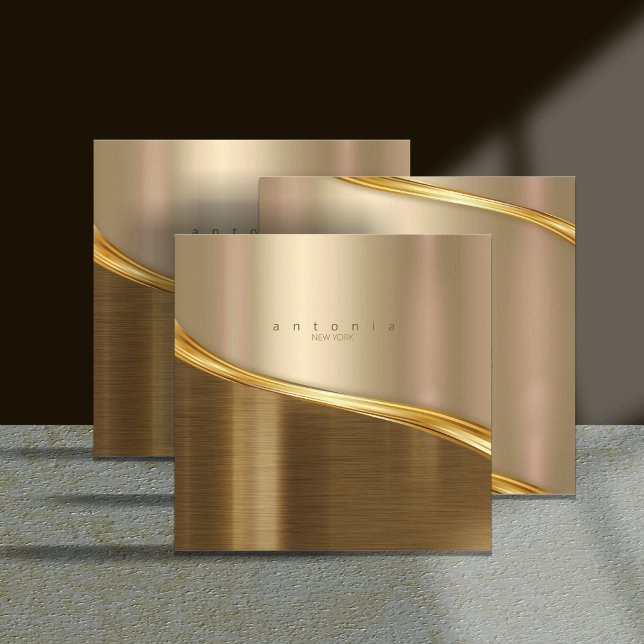 Tarjeta De Visita Cuadrada Ola metalizado de dos tonos Gold Sq ID806 (Subido por el creador)