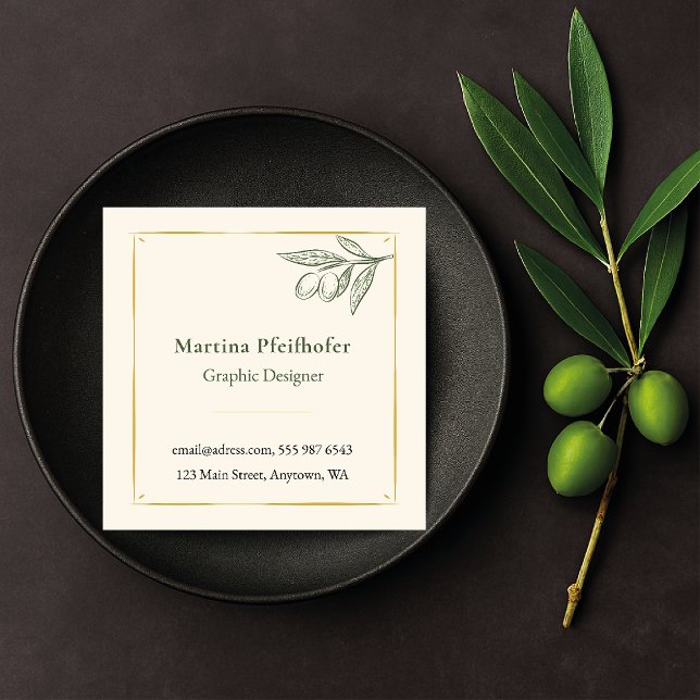 Tarjeta De Visita Cuadrada "Olivenzweig elegant" Visitenkarte (Subido por el creador)