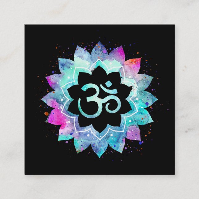 Tarjeta De Visita Cuadrada *~* Om Lotus Flower Mandala Aum Symbol (Anverso)