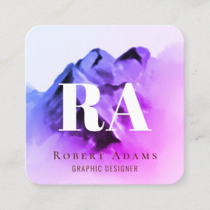 Tarjeta De Visita Cuadrada Ombre Color de agua morado rosado monogramado Resu