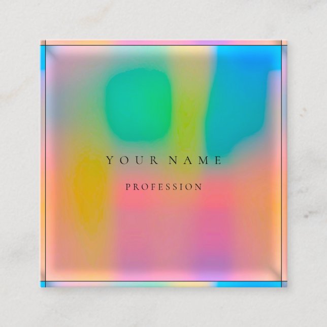 Tarjeta De Visita Cuadrada Ombre con marco simple profesional Holográfico ros (Anverso)