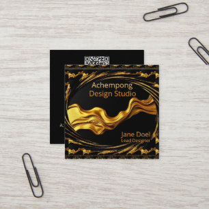 Tarjeta De Visita Cuadrada Onda de Oro de Prestigio – Oportunidad de Networki