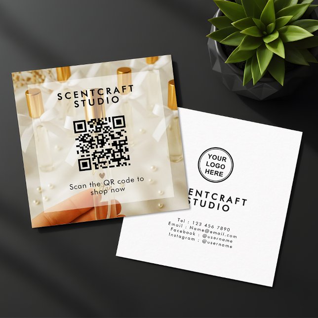 Tarjeta De Visita Cuadrada Online Shop Modern Photo Overlay QR Code Square (Subido por el creador)