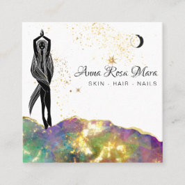 Tarjeta De Visita Cuadrada *~* Opal Crystal Gold Purpurina QR Goddess