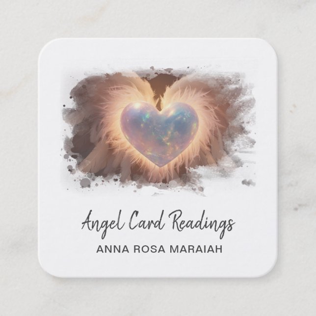 Tarjeta De Visita Cuadrada *~* Opal Heart QR Gold Angel Wings AP78 WHITE (Anverso)
